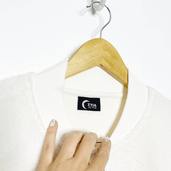 Zyia Active Flying V Fleece Jacket white teddy Sherpa full zip cozy womens l - Picture 6 of 10